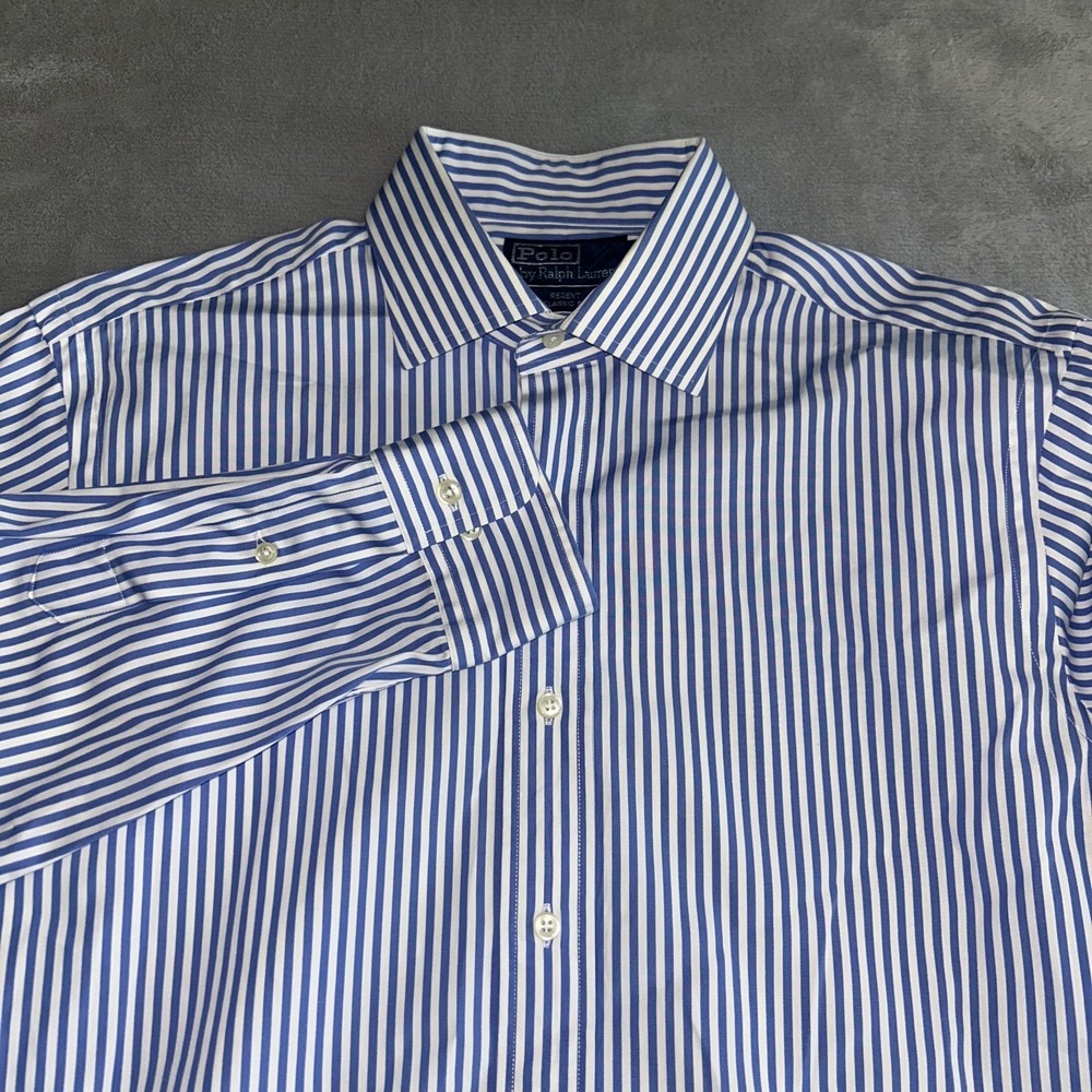 Polo Ralph Lauren Regent Classic Fit Vertical Striped Shirt Mens 16 34/35 Blue